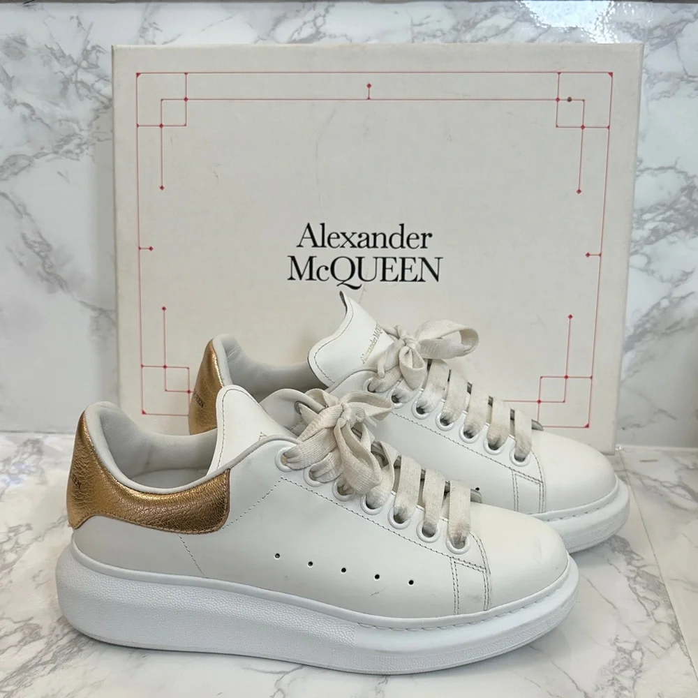 Alexander McQueen Women's Sneakers in White and Gold - Picture 1 of 14